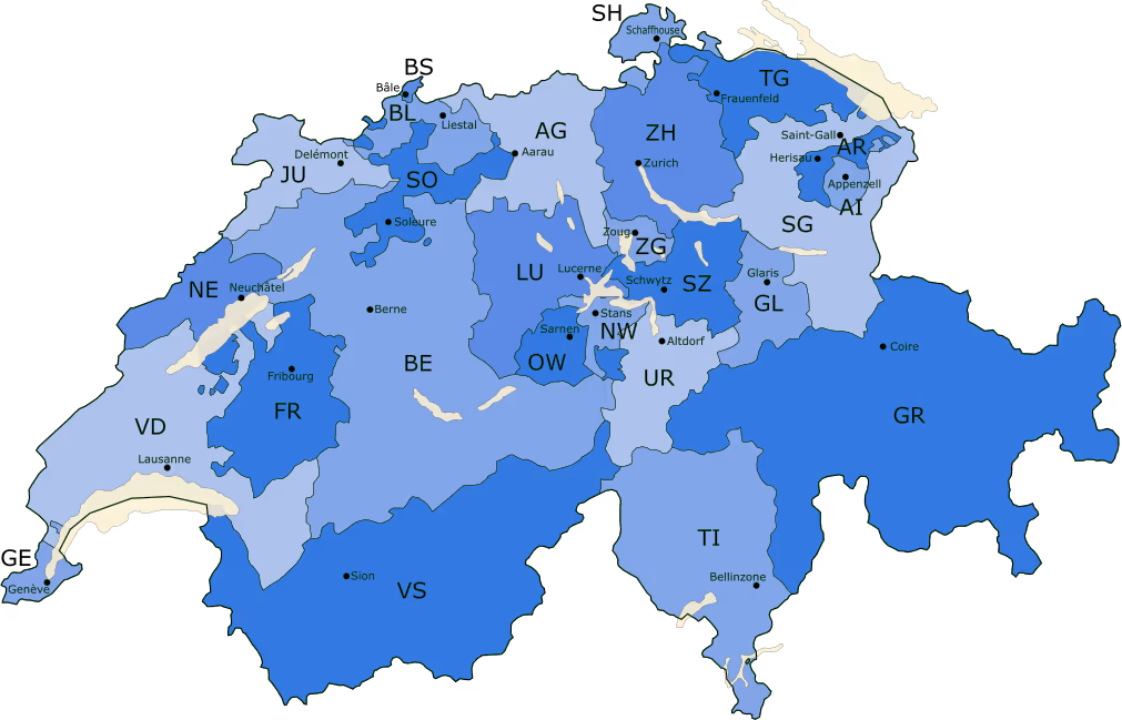 Carte de la Suisse avec cantons